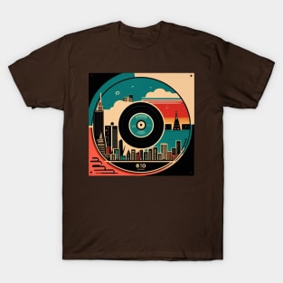 Vinyl Record Cityscape Retro Music Album Cover Graphic T-Shirt